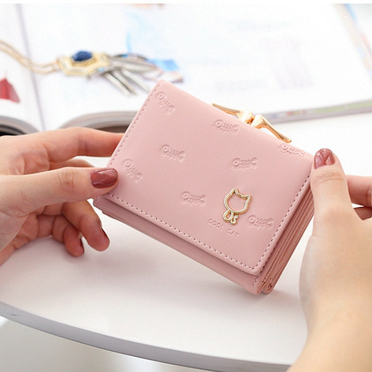 Cartoon Cute Cat Tri-fold Wallet Mini Embossed Multifunctional Wallet(Pink)