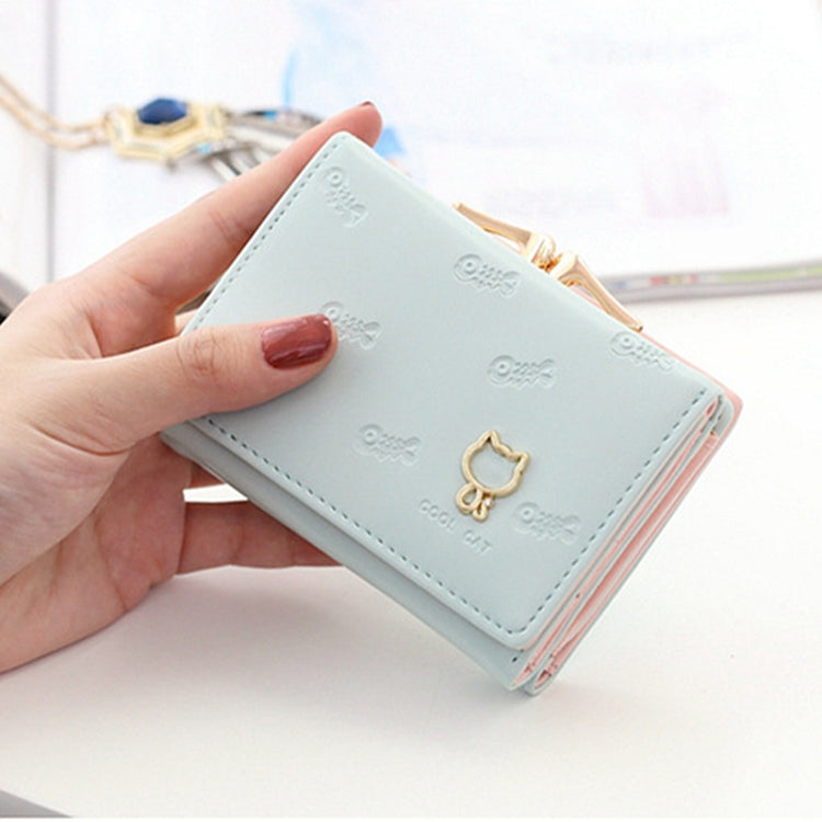 Cartoon Cute Cat Tri-fold Wallet Mini Embossed Multifunctional Wallet(Green)