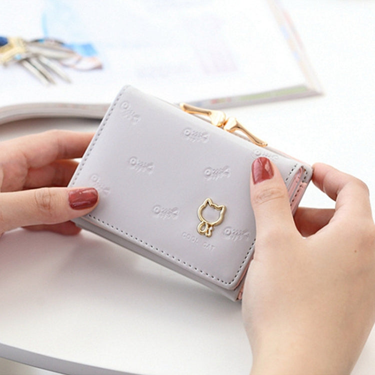 Cartoon Cute Cat Tri-fold Wallet Mini Embossed Multifunctional Wallet(Grey)