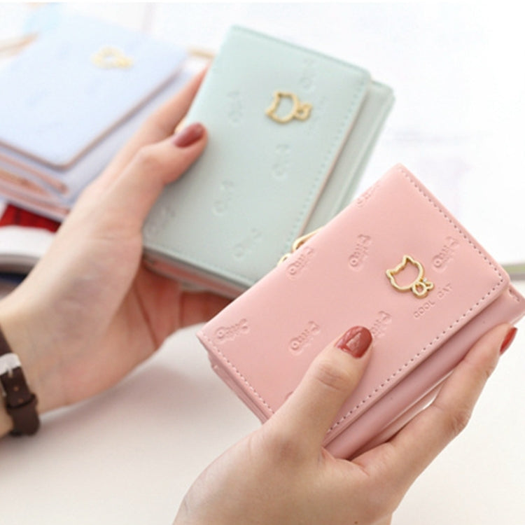 Cartoon Cute Cat Tri-fold Wallet Mini Embossed Multifunctional Wallet(Pink)