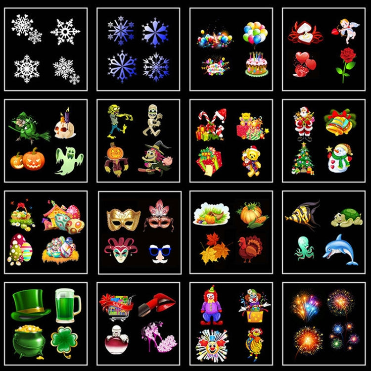 16 Cards EU Plug Color Card Pattern 9W Christmas Projection Light Remote Control Snow Light