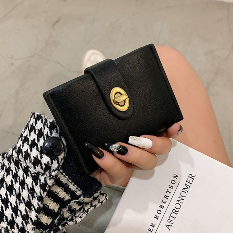 Mini Retro PU Leather Card Bag Multi-Slot Lock Coin Purse(Black)