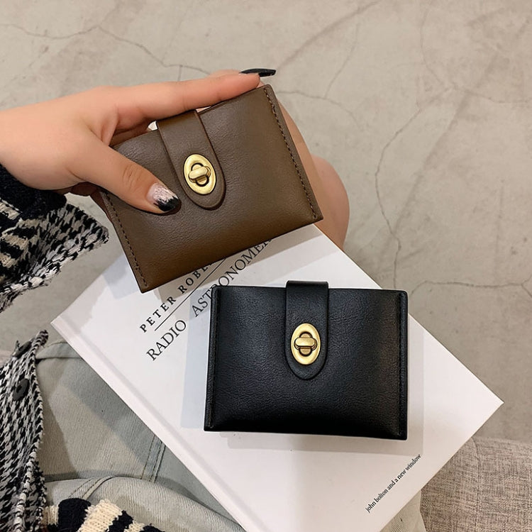 Mini Retro PU Leather Card Bag Multi-Slot Lock Coin Purse(Black)