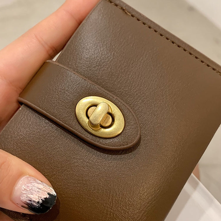 Mini Retro PU Leather Card Bag Multi-Slot Lock Coin Purse(Black)