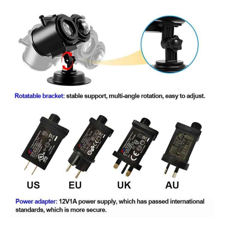 12 Cards US Plug Not Easy To Fade Card Pattern 9W Double Cylinder Water Pattern Christmas Projection Light