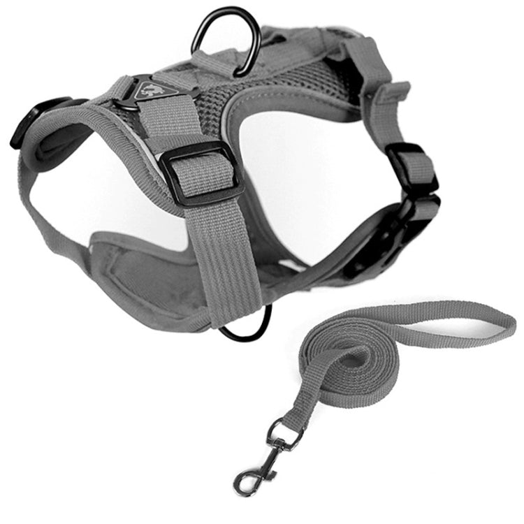 Pet Vest Harness + Traction Rope Set Reflective Breathable Dog Cat Harness, Size: S(Gray)