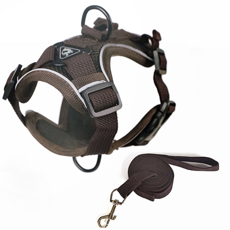 Pet Vest Harness + Traction Rope Set Reflective Breathable Dog Cat Harness, Size: S(Coffee)