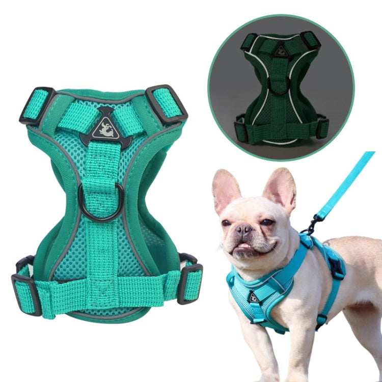 Pet Vest Harness + Traction Rope Set Reflective Breathable Dog Cat Harness, Size: S(Blue)
