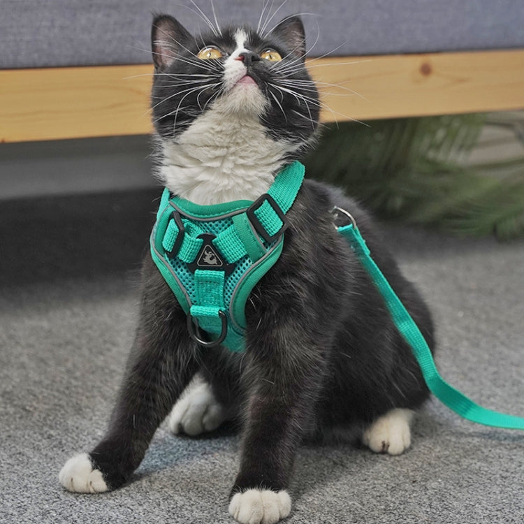 Pet Vest Harness + Traction Rope Set Reflective Breathable Dog Cat Harness, Size: M(Red)
