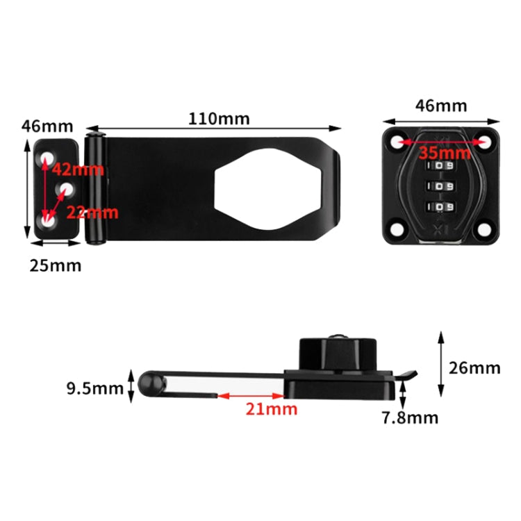 Screw Installation Cabinet Door Combination Lock Anti-Theft Drawer Lock, Style: Three Hole 4 inch Black