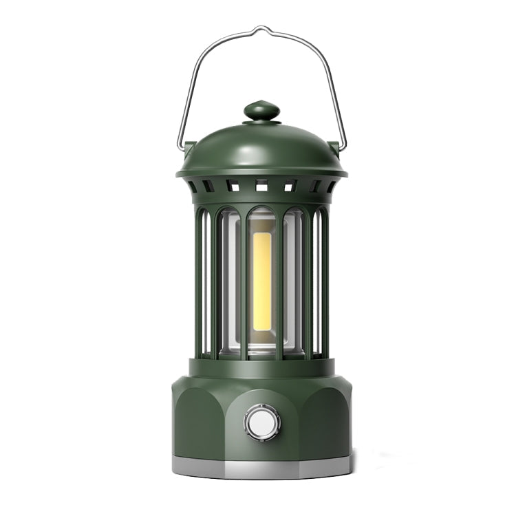 Battery Model COB Portable Outdoor Camping Lamp Atmosphere Tent Lamp Retro Lamp, Size: Large Green