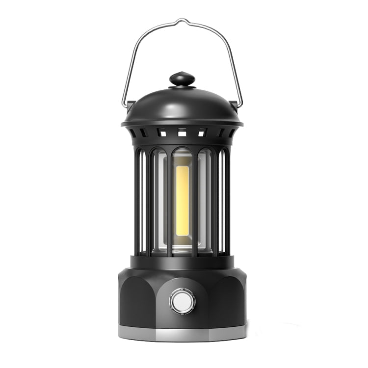 Battery Model COB Portable Outdoor Camping Lamp Atmosphere Tent Lamp Retro Lamp, Size: Large Black