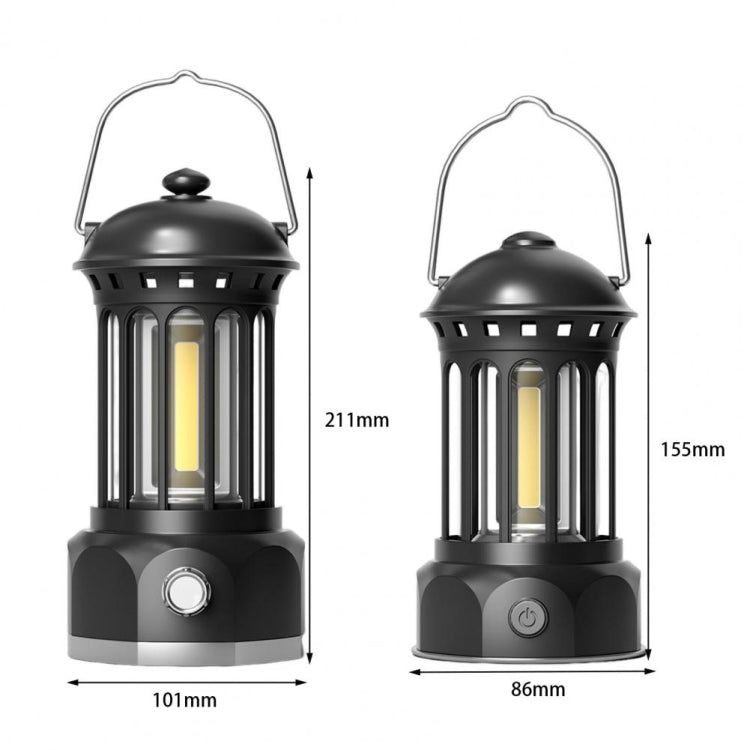 Battery Model COB Portable Outdoor Camping Lamp Atmosphere Tent Lamp Retro Lamp, Size: Large Green