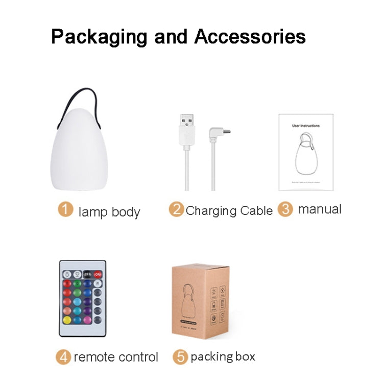 16 Colors LED Night Light with Handle Hanging Lantern USB Rechargeable Table Lamp(Egg-shaped)