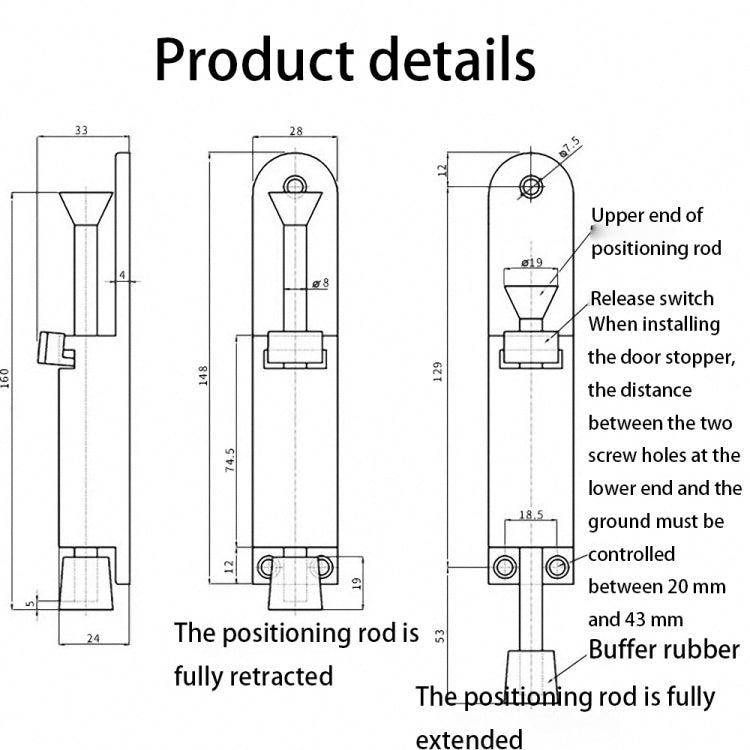 Zinc Alloy Extended Door Setter Foot Door Suction(Red Bronze)