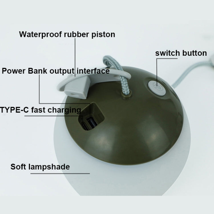 Retro Camping Lantern Rechargeable Haning Hook Night Light(Green)