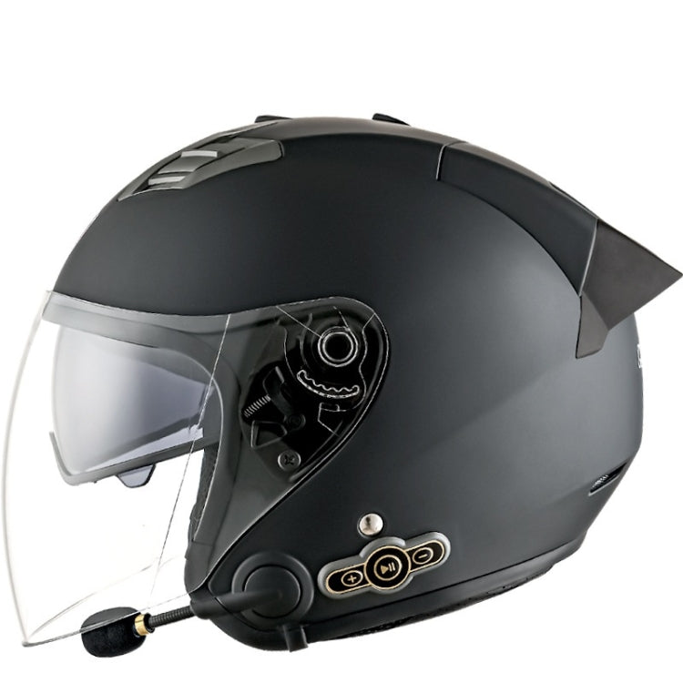 KUQIBAO Motorcycle Smart Bluetooth Sun Protection Double Lens Safety Helmet, Size: M(Matte Black+Black Tail)