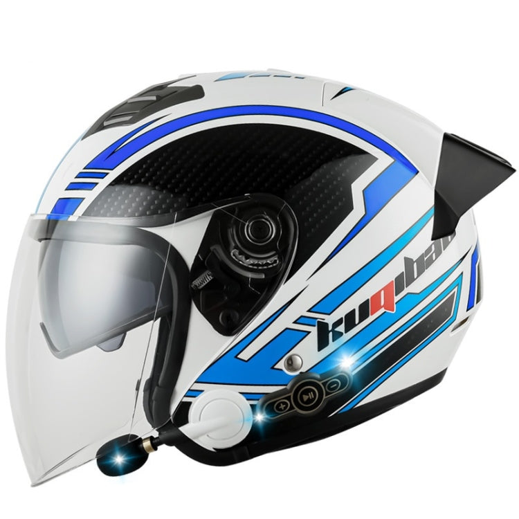 KUQIBAO Motorcycle Smart Bluetooth Sun Protection Double Lens Safety Helmet, Size: M(White Phantom Fiber+Black Tail)