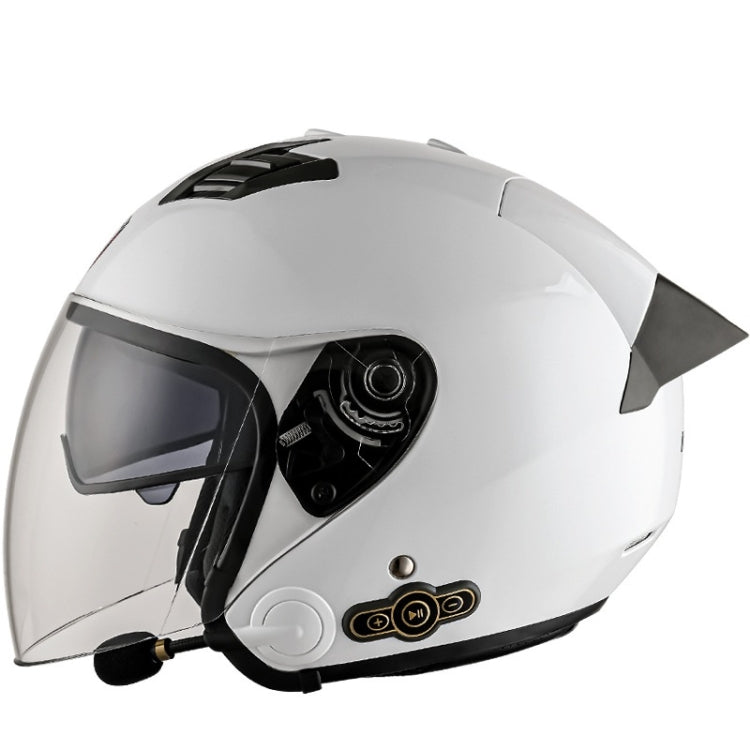 KUQIBAO Motorcycle Smart Bluetooth Sun Protection Double Lens Safety Helmet, Size: M(White+Gray Tail)