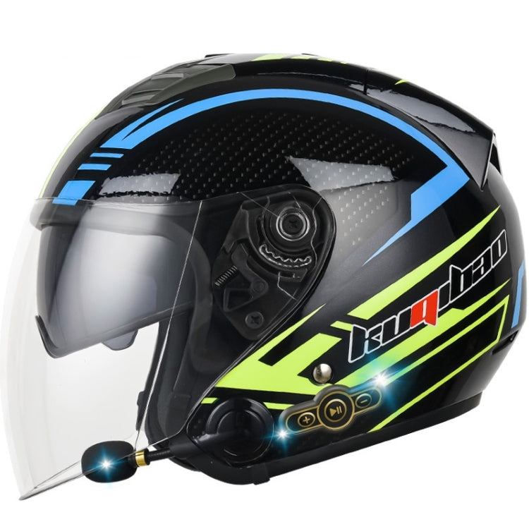 KUQIBAO Motorcycle Smart Bluetooth Sun Protection Double Lens Safety Helmet, Size: L(Glossy Black Phantom Fiber)