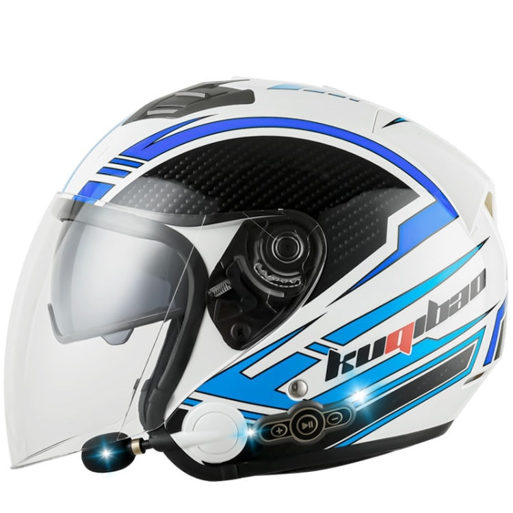 KUQIBAO Motorcycle Smart Bluetooth Sun Protection Double Lens Safety Helmet, Size: L(White Phantom Fiber)
