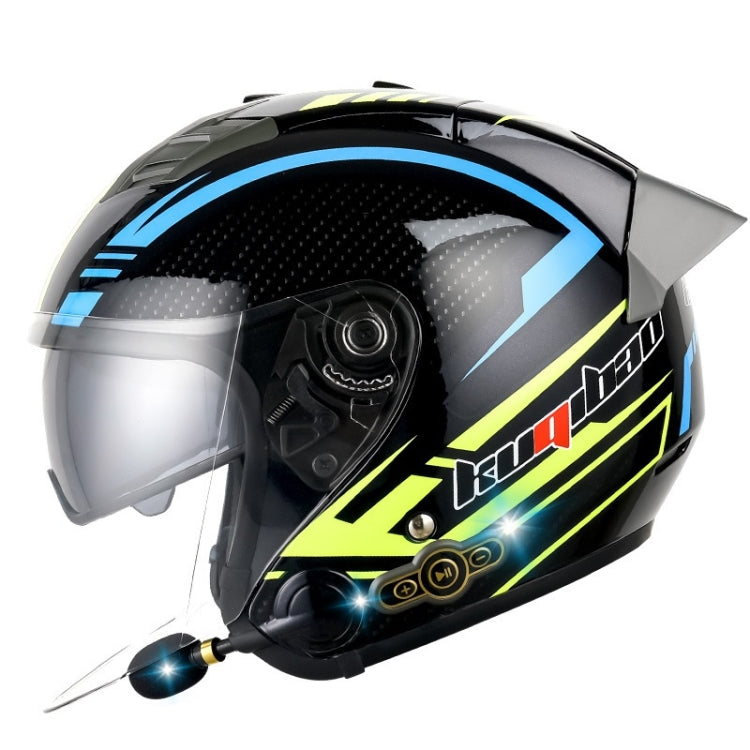 KUQIBAO Motorcycle Smart Bluetooth Sun Protection Double Lens Safety Helmet, Size: L(Bright Black Phantom Fiber+Gray Tail)