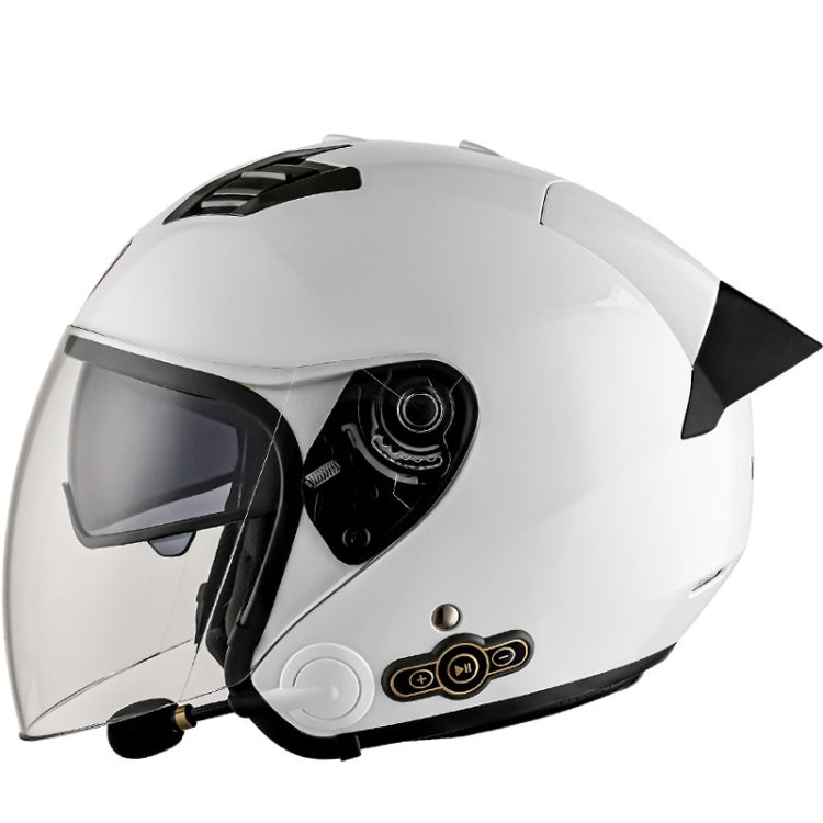 KUQIBAO Motorcycle Smart Bluetooth Sun Protection Double Lens Safety Helmet, Size: XL(White+Black Tail)