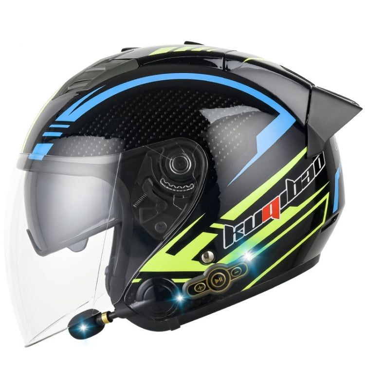KUQIBAO Motorcycle Smart Bluetooth Sun Protection Double Lens Safety Helmet, Size: XXL(Bright Black Phantom Fiber+Black Tail)