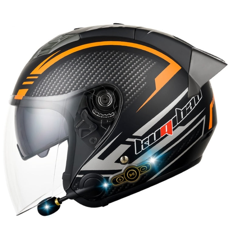 KUQIBAO Motorcycle Smart Bluetooth Sun Protection Double Lens Safety Helmet, Size: XXL(Matte Black Phantom Fiber+Gray Rear Spoiler)