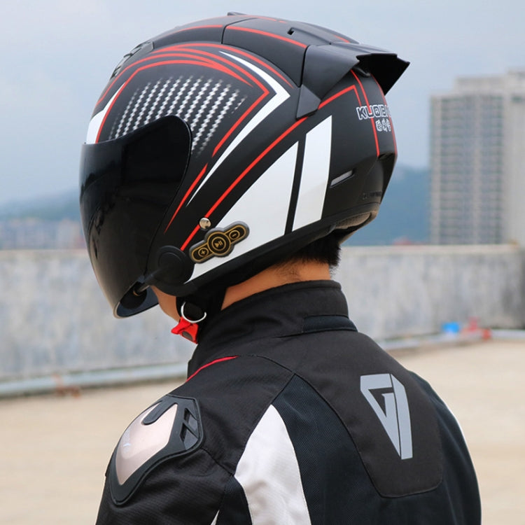 KUQIBAO Motorcycle Smart Bluetooth Sun Protection Double Lens Safety Helmet, Size: M(White Phantom Fiber+Black Tail)