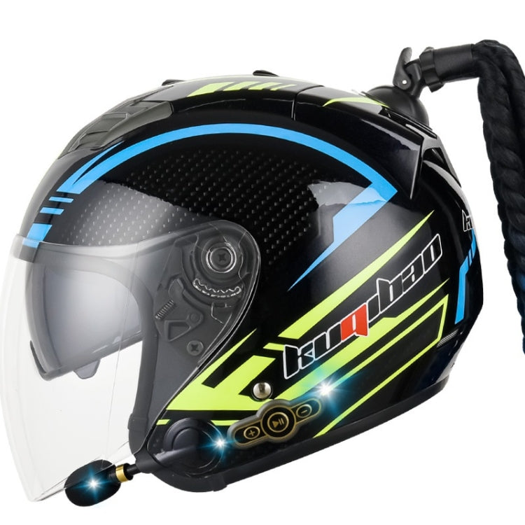 KUQIBAO Motorcycle Bluetooth Headset Double Lens Helmet With Braid, Size: M(Bright Black Phantom Fiber)