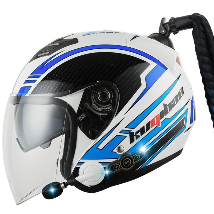 KUQIBAO Motorcycle Bluetooth Headset Double Lens Helmet With Braid, Size: L(White Phantom Fiber)