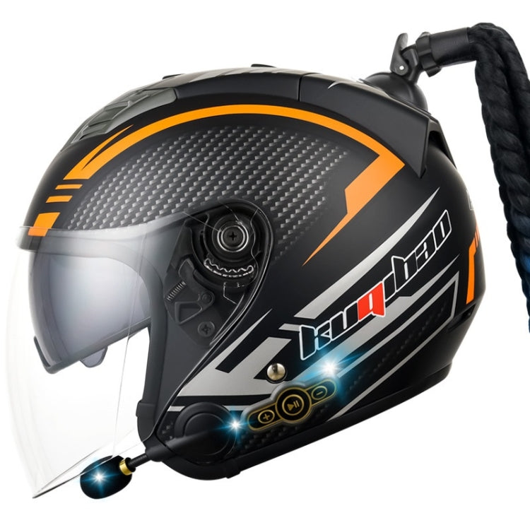 KUQIBAO Motorcycle Bluetooth Headset Double Lens Helmet With Braid, Size: XL(Fruits Black Phantom Fiber)