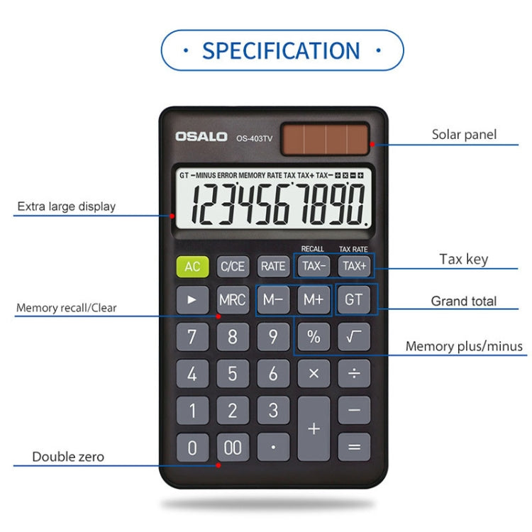 OSALO OS-403TV 10-digit LCD Screen Solar Dual Power Supply Mini Student Desktop Calculator