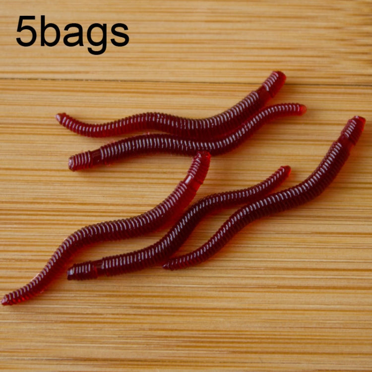 5bags 50pcs/bag 3.5cm Fishy Red Earthworm Fake Bait Luminous Fish Lure(Red)