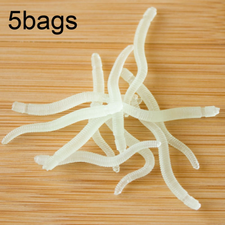 5bags 100pcs/bag 3.5cm Fishy Red Earthworm Fake Bait Luminous Fish Lure(Luminous Color)