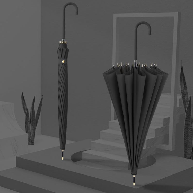 Long Handle Double 16 Bone Sunny And Rain Dual Use Umbrella(Rock Black)