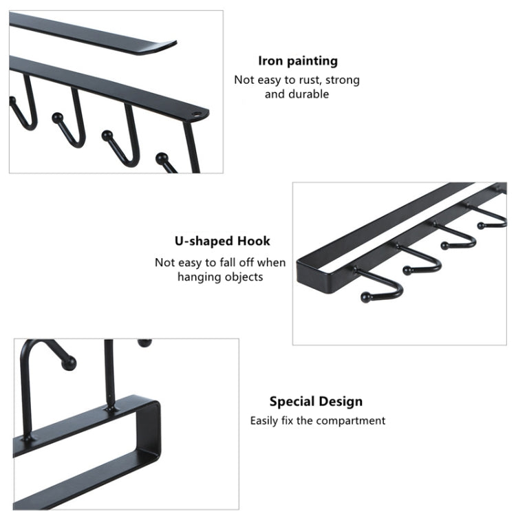 6 Even Iron Hook Hanging Cup Holder Cabinet Storage Hanger(Black)