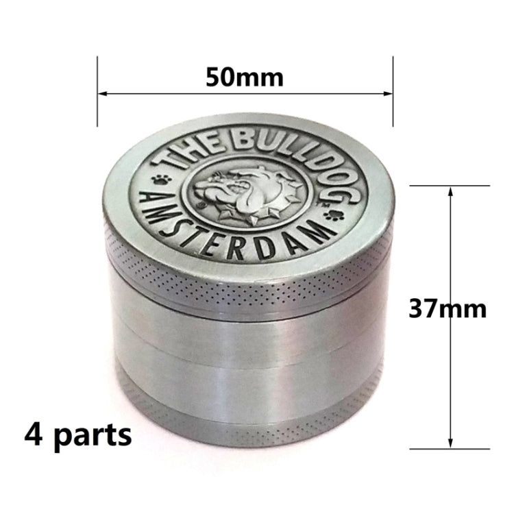 50mm  Bulldog Grinder Tobacco Herb Zinc Alloy Grinders, Spec: 4 -layer Ancient Silver