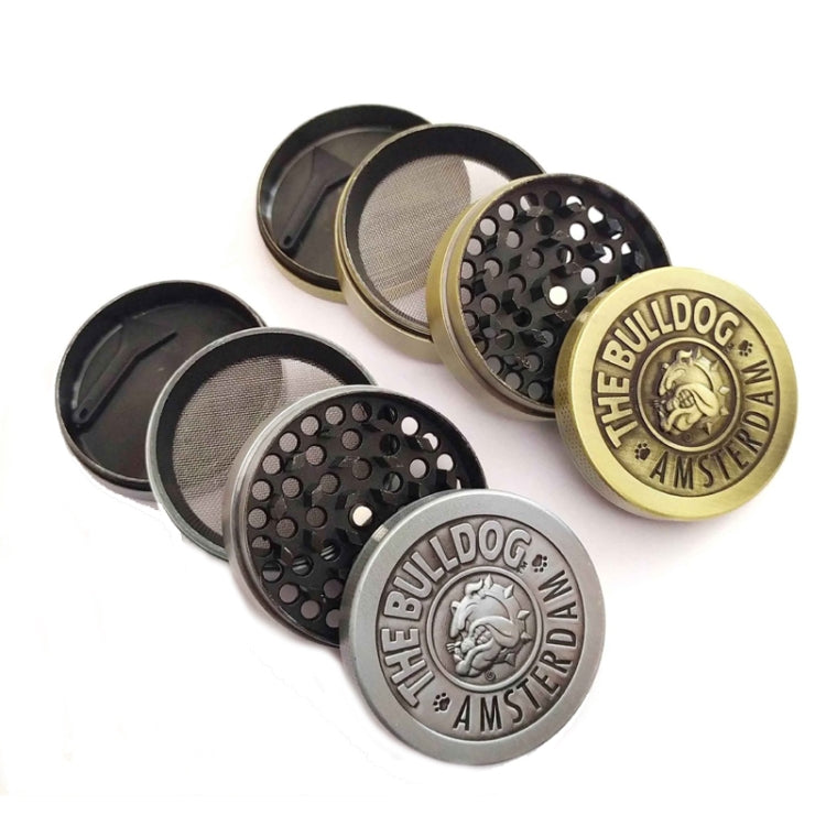 50mm  Bulldog Grinder Tobacco Herb Zinc Alloy Grinders, Spec: 4 -layer Ancient Silver