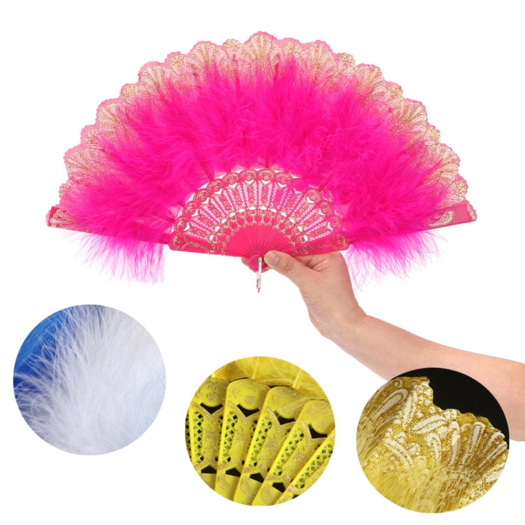 Vintage Style Flapper Hand Fan Embroidered Flower Marabou Feather Fan(White)