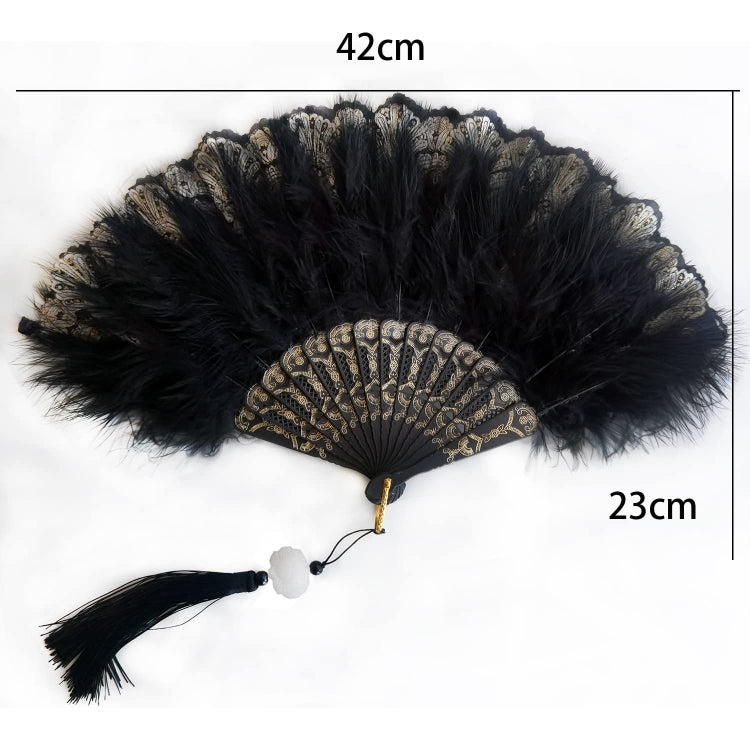 Vintage Style Flapper Hand Fan Embroidered Flower Marabou Feather Fan(Yellow)