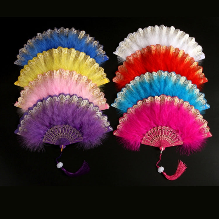 Vintage Style Flapper Hand Fan Embroidered Flower Marabou Feather Fan(Yellow)