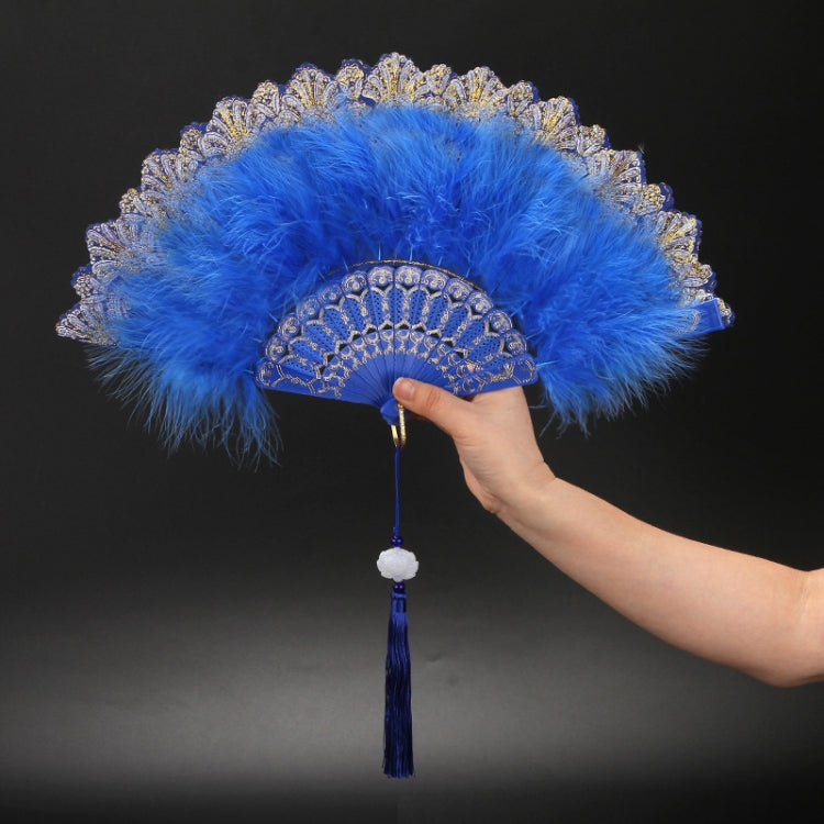 Vintage Style Flapper Hand Fan Embroidered Flower Marabou Feather Fan(White)