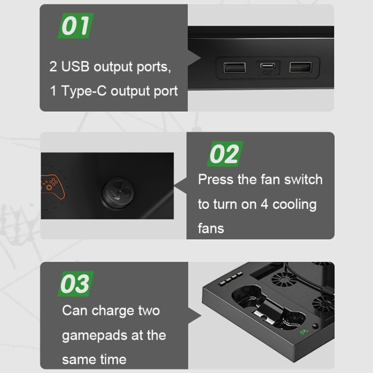 Iplay HBX-274 for Xbox Series X Host Multifunctional Heat Dissipation Base with Gamepad Double Charger(Black)