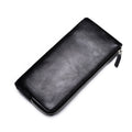 Men Long Wallet Soft Leather Zipper Mini Phone Bag Clutch Bag(Black)