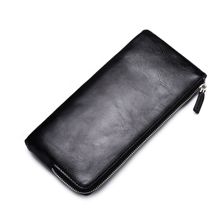 Men Long Wallet Soft Leather Zipper Mini Phone Bag Clutch Bag(Black)