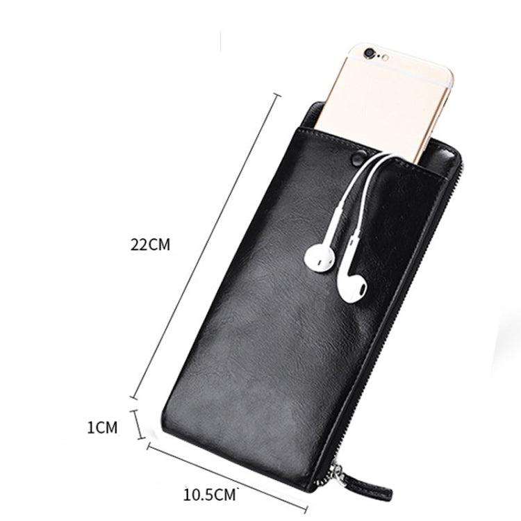 Men Long Wallet Soft Leather Zipper Mini Phone Bag Clutch Bag(Coffee)