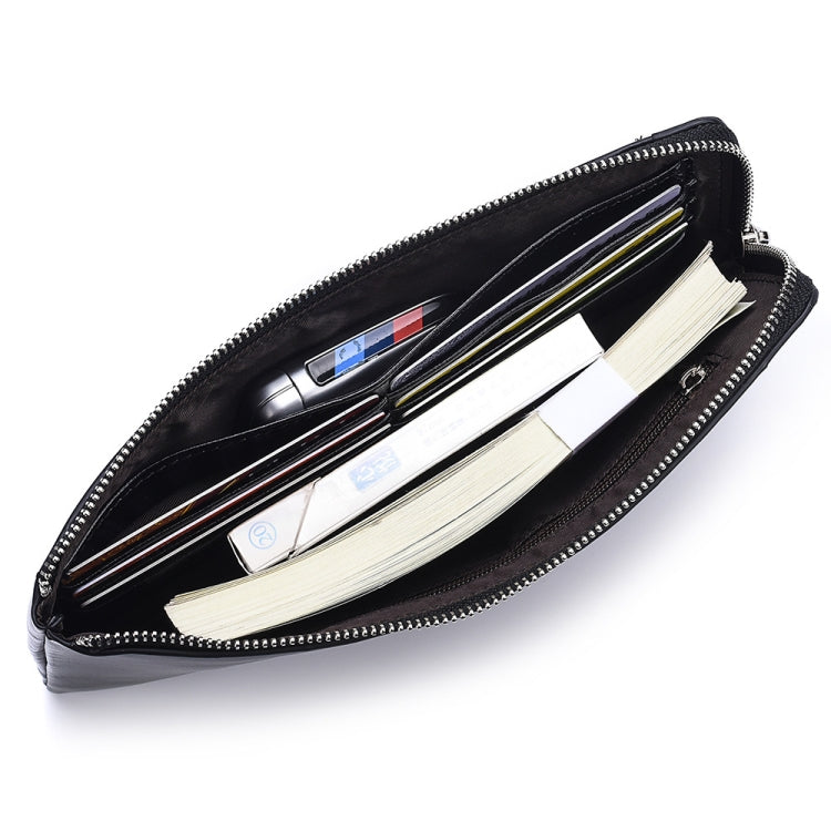 Men Long Wallet Soft Leather Zipper Mini Phone Bag Clutch Bag(Black)