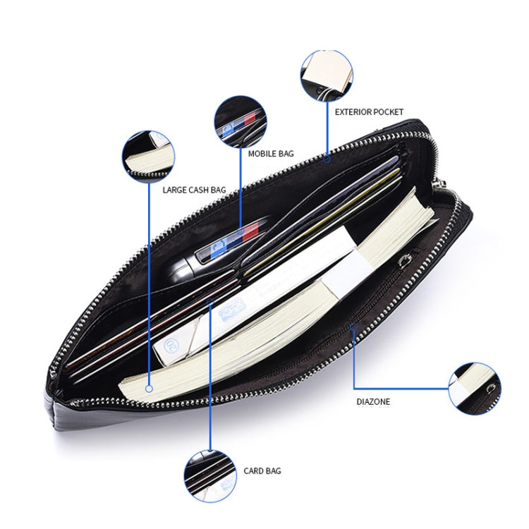 Men Long Wallet Soft Leather Zipper Mini Phone Bag Clutch Bag(Black)
